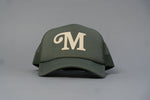 Load image into Gallery viewer, "M" Millionaire Essentials Army Green Trucker Hat