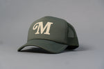 Load image into Gallery viewer, "M" Millionaire Essentials Army Green Trucker Hat