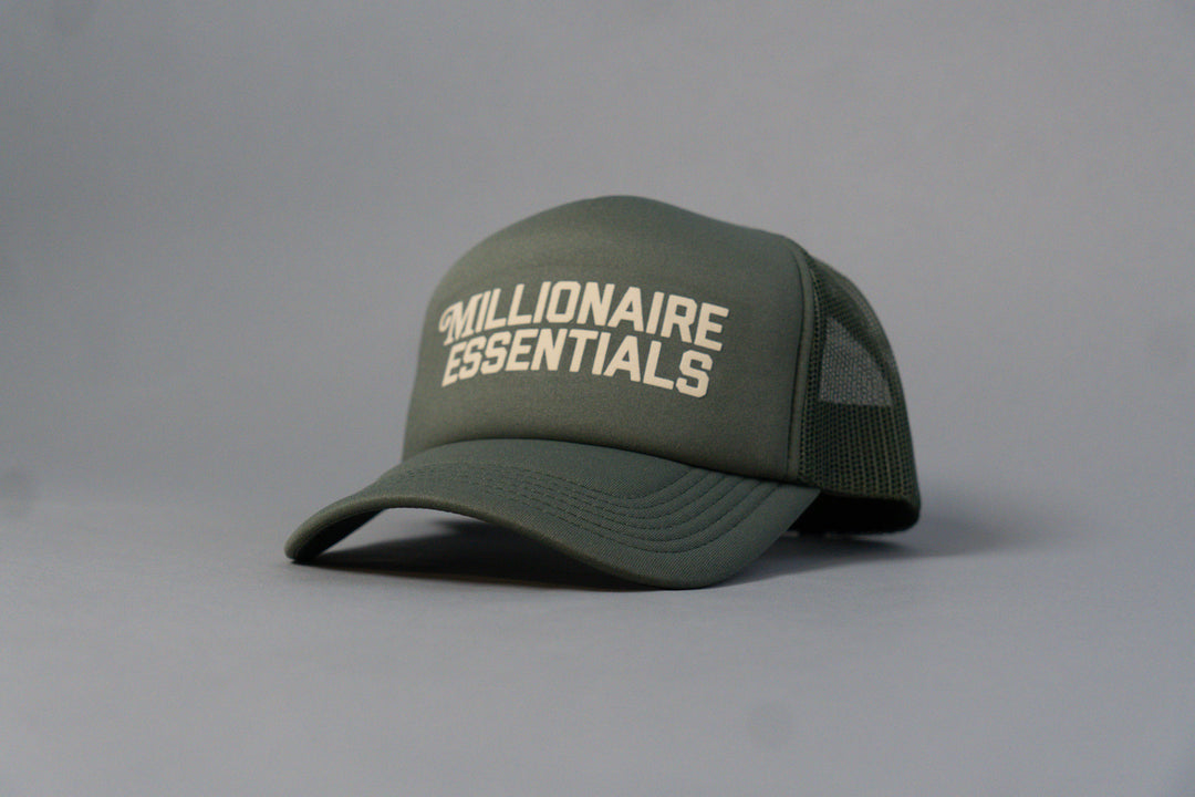 Staple Logo Millionaire Essentials Army Green Trucker Hat