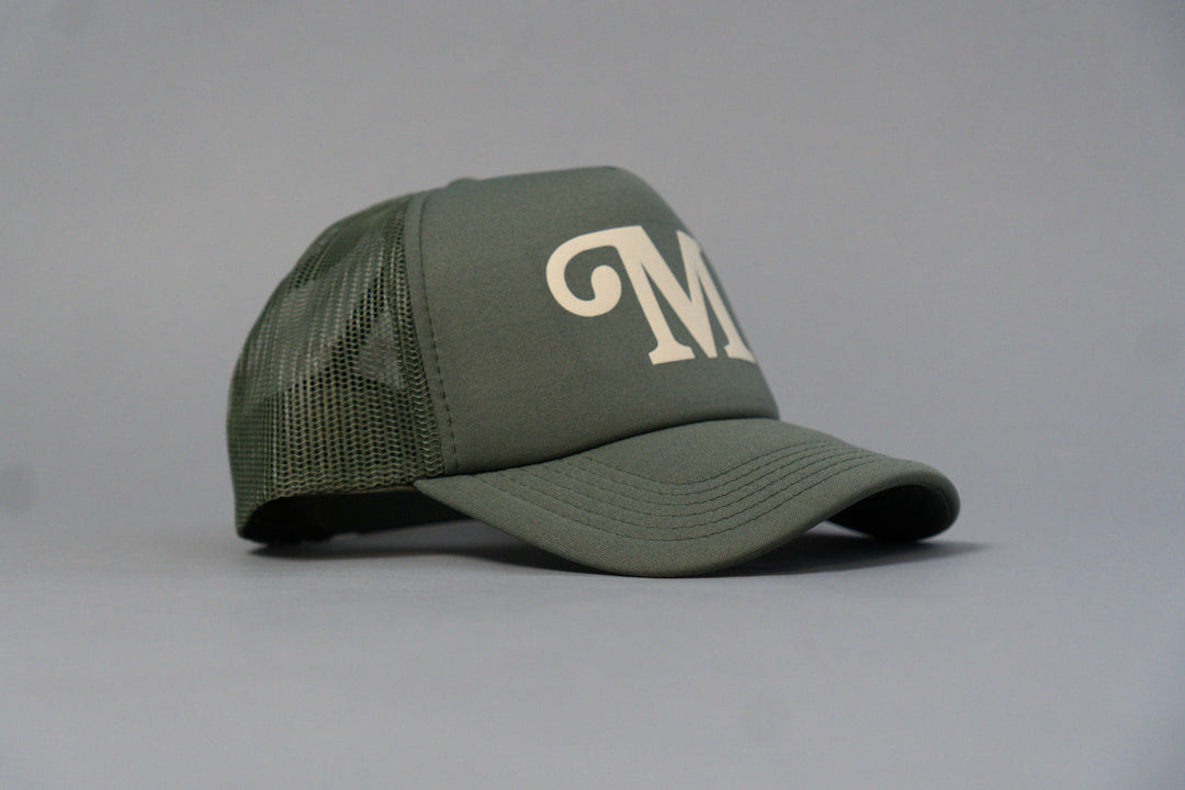 "M" Millionaire Essentials Army Green Trucker Hat